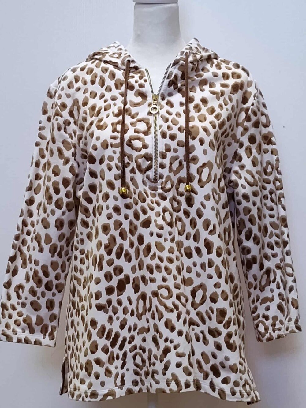 SUSAN GRAVER  Hoodie Leopard print 1/2 Zip Pullover Size Med